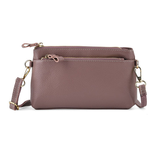 Leder Crossbody Tasche mit mehreren Reißverschlussfächern und verstellbarem Schulterriemen 21.5 x 4 x 13 cm Gelb