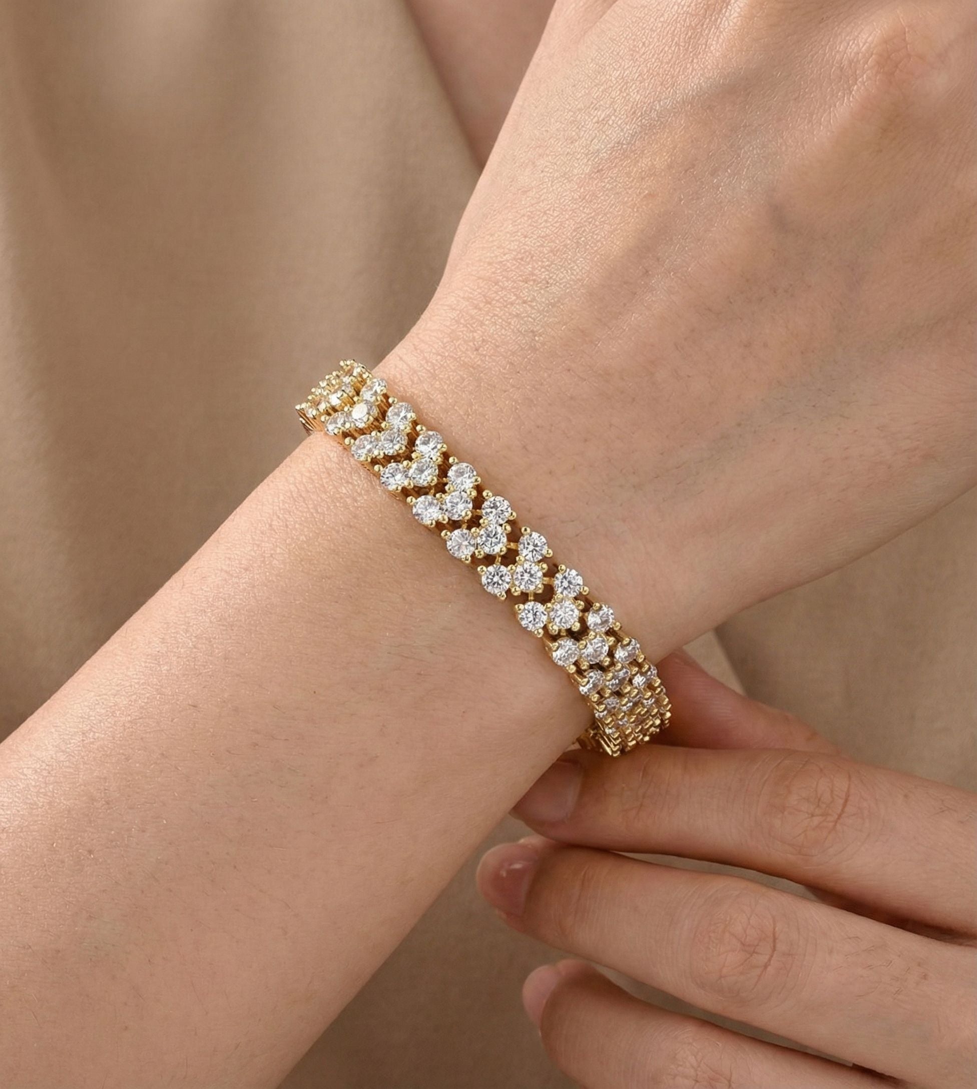 Weißer Zirkonia Armband ca. 19 cm Nickelfreies Messing, goldfarben