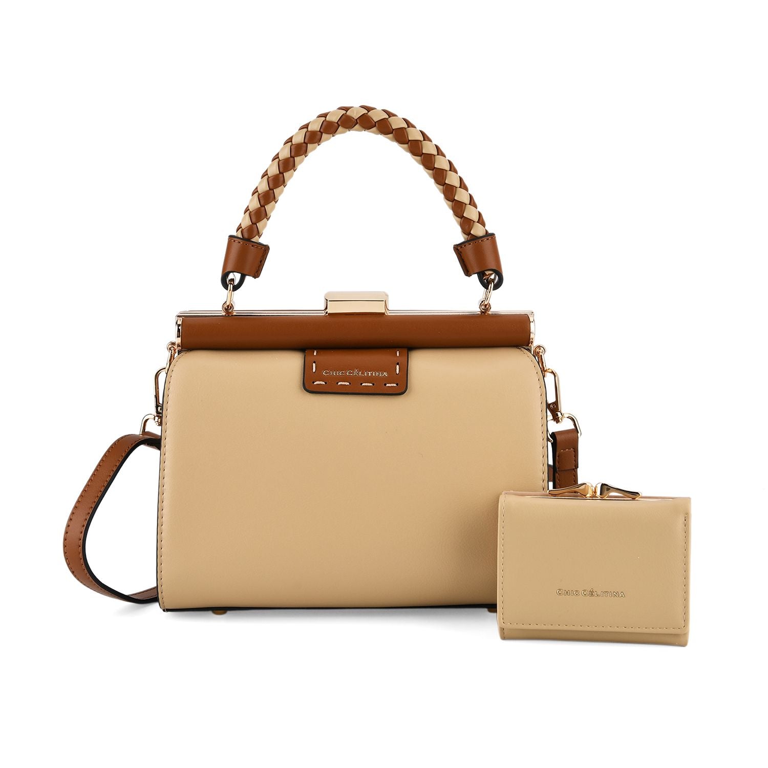 LA MAREY 2er Set Crossbody Tasche mit Geldbörse PU 22 x 23 x 9 cm Beige