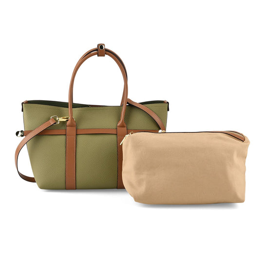 Leder Shopper Set 2 teilig mit Magnetfach und Reißverschlussfach 35 x 11 x 20 cm Weiß Braun