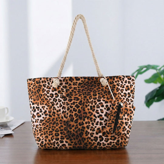 2er Set Leopardenmuster Schultertasche, Größe 56 x 36 x 16 cm, Schwarz Weiß