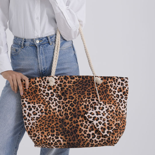 2er Set Leopardenmuster Schultertasche, Größe 56 x 36 x 16 cm, Schwarz Weiß
