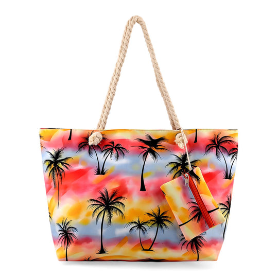 2er Set Sommertaschen, Blumenprint, 56 x 36 x 16 cm, Münzbeutel 15 x 12 cm, Schwarz