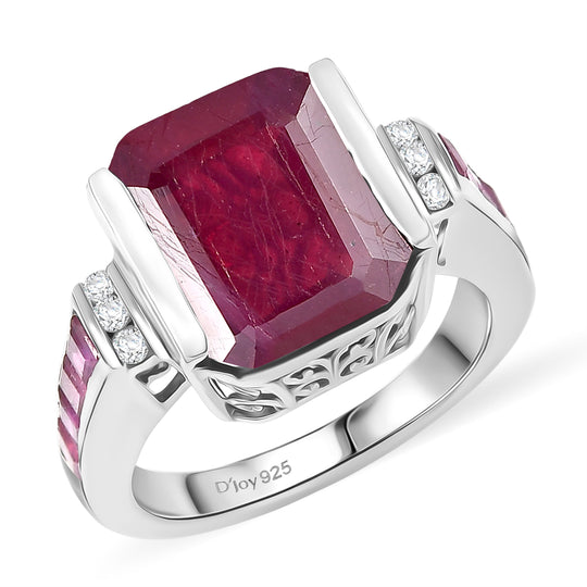 D'Joy Afrikanischer Rubin (Fissure gefüllt) Ring 925 Silber rhodiniert (Größe 19.00) ca. 10,08 ct
