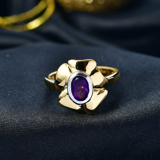 EVER TRUE Afrikanischer Amethyst Ring Nickelfreies Messing Zweifarbige Beschichtung (Größe 17.00) ca. 0,71 ct
