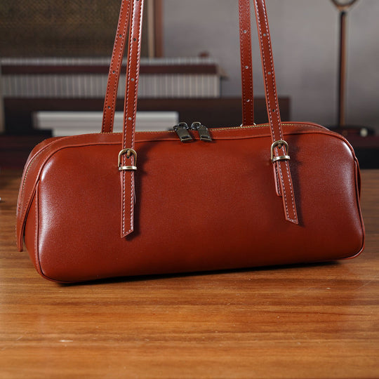 Leder Schultertasche mit Reißverschlussfach und Innenfächern 33 x 12 x 13 cm Khaki
