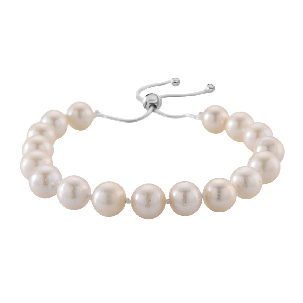 D'Joy Weiße Edison Perle (9-11 mm) Armband Flexibles (ca. 15.25 - 23 cm) 925 Silber rhodiniert