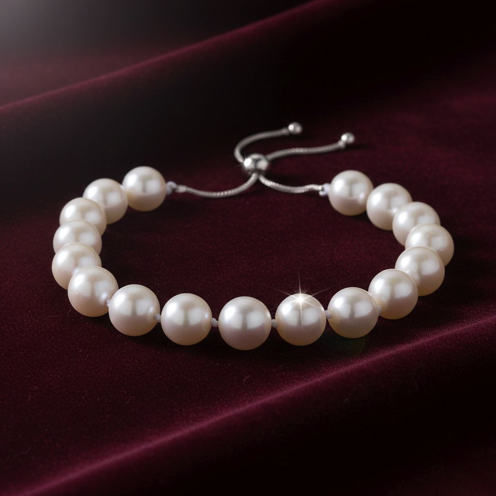 D'Joy Weiße Edison Perle (9-11 mm) Armband Flexibles (ca. 15.25 - 23 cm) 925 Silber rhodiniert