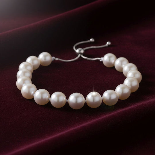 D'Joy Weiße Edison Perle (9-11 mm) Armband Flexibles (ca. 15.25 - 23 cm) 925 Silber rhodiniert