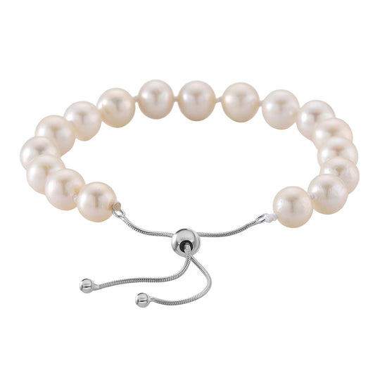 D'Joy Weiße Edison Perle (9-11 mm) Armband Flexibles (ca. 15.25 - 23 cm) 925 Silber rhodiniert