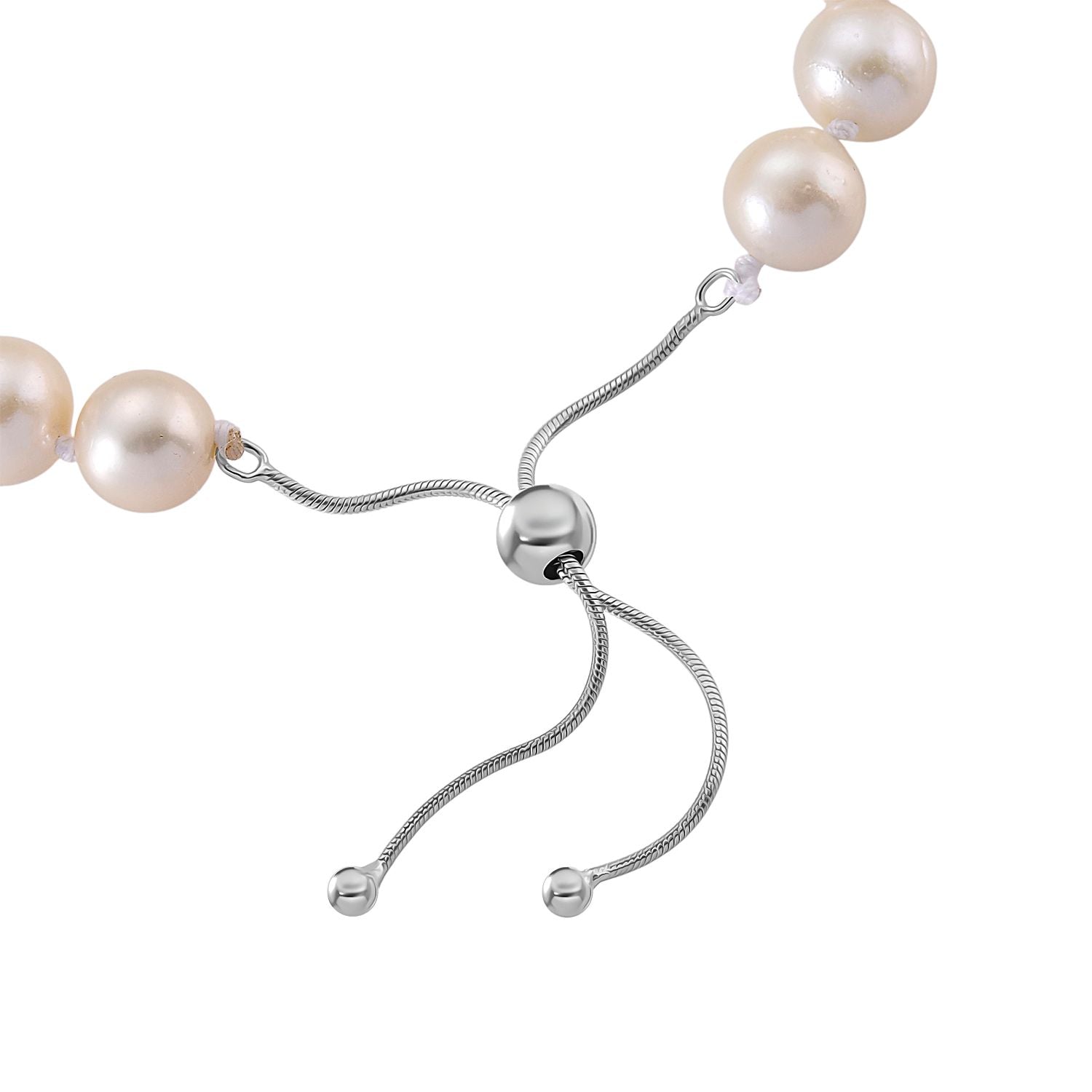 D'Joy Weiße Edison Perle (9-11 mm) Armband Flexibles (ca. 15.25 - 23 cm) 925 Silber rhodiniert