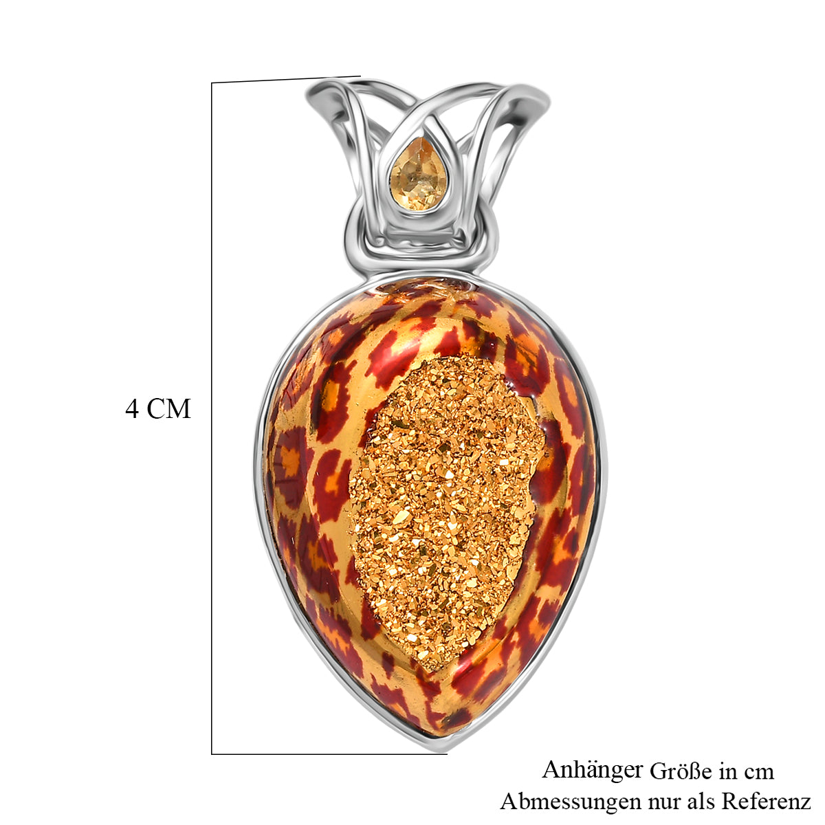 Sajen Silber - Luxe Astral Leopard Gold Drusy, Citrin Anhänger 925 Silber rhodiniert ca. 25.17 ct