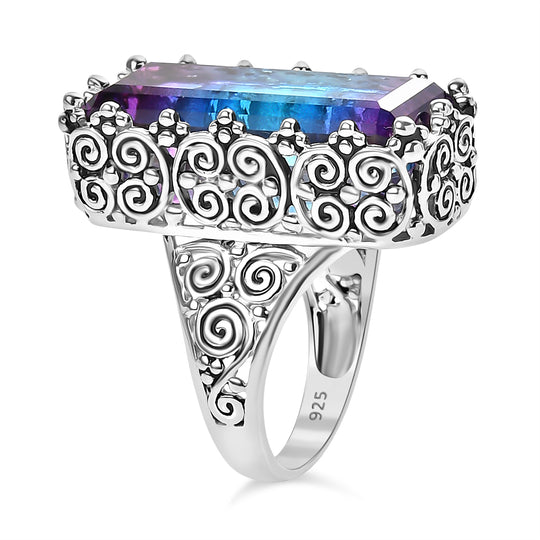 Sajen Silber - Blau-Pink Turmalin Quarz Ring 925 Silber rhodiniert (Größe 19.00) ca. 16.70 ct