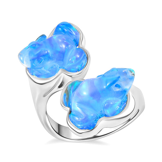 Sajen Silber - Blauer Opaltraum mit Kristallfrosch (Dublette) Ring 925 Silber rhodiniert (Größe 20.00) ca. 12.16 ct