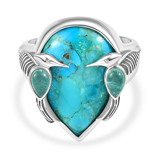 Sajen Silber - Kolibri-Harmonie-Ring, Türkis, Apatit 925 Silber rhodiniert (Größe 20.00) ca. 8.85 ct