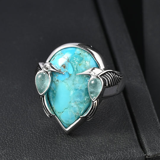 Sajen Silber - Kolibri-Harmonie-Ring, Türkis, Apatit 925 Silber rhodiniert (Größe 17.00) ca. 8.85 ct