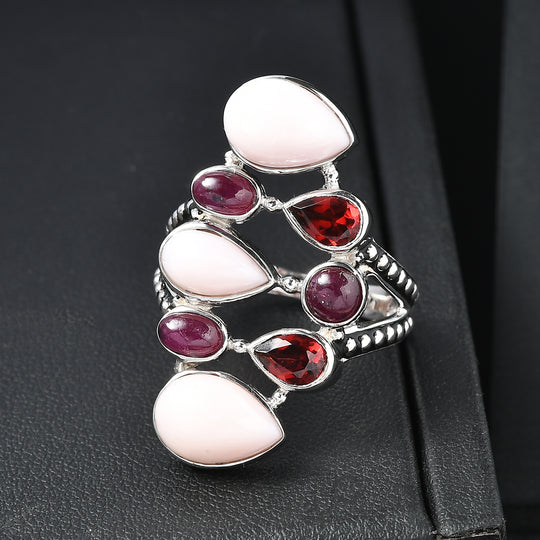 Sajen Silber - Rosa Opal, Roter Granat, Rubin Ring 925 Silber rhodiniert (Größe 20.00) ca. 4.92 ct