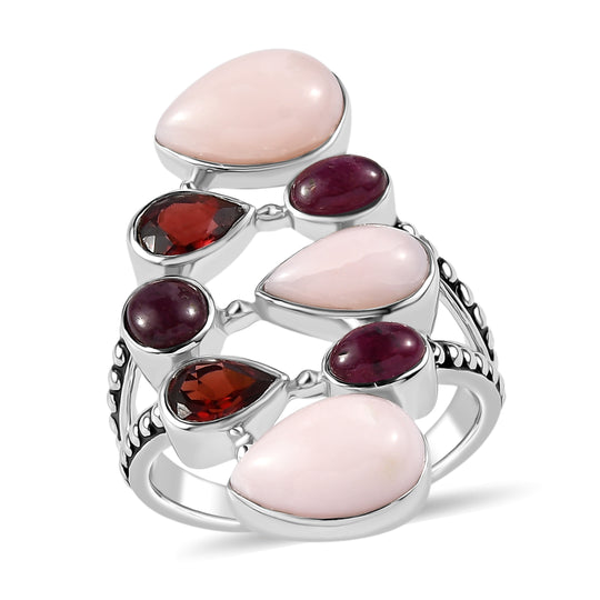 Sajen Silber - Rosa Opal, Roter Granat, Rubin Ring 925 Silber rhodiniert (Größe 20.00) ca. 4.92 ct