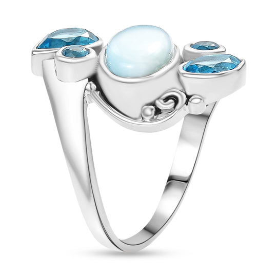 Sajen Silber - Larimar, Schweizer Blauer Quartz Dublett Ring 925 Silber rhodiniert (Größe 17.00) ca. 6.10 ct