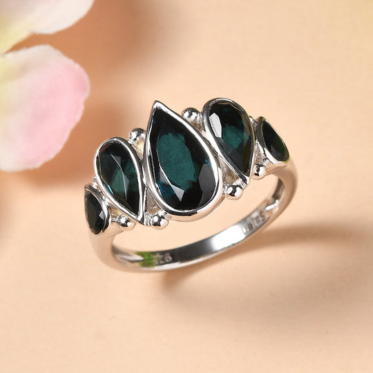 Sajen Silber - Indigo Turmalin-Quarz Ring 925 Silber rhodiniert (Größe 18.00) ca. 5.50 ct