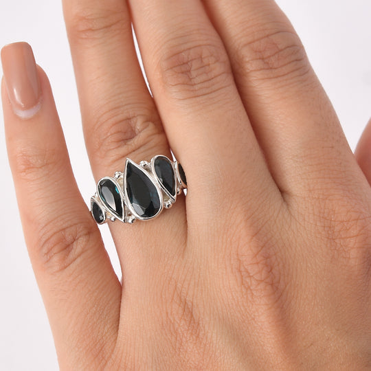 Sajen Silber - Indigo Turmalin-Quarz Ring 925 Silber rhodiniert (Größe 18.00) ca. 5.50 ct