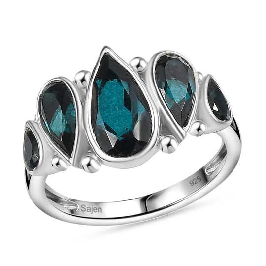 Sajen Silber - Indigo Turmalin-Quarz Ring 925 Silber rhodiniert (Größe 18.00) ca. 5.50 ct