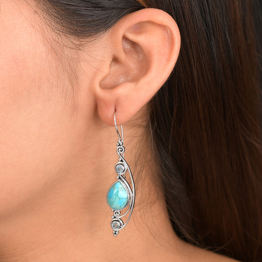 Sajen Silber - Türkis, Paraiba Quarz Ohrringe 925 Silber rhodiniert ca. 11.95 ct