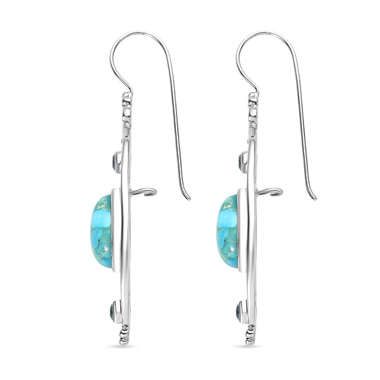 Sajen Silber - Türkis, Paraiba Quarz Ohrringe 925 Silber rhodiniert ca. 11.95 ct