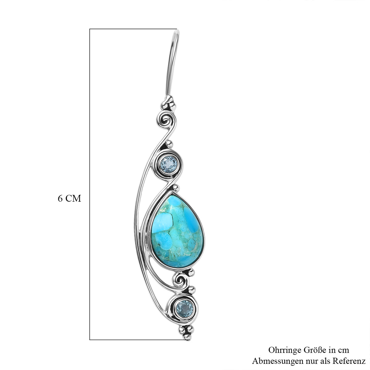 Sajen Silber - Türkis, Paraiba Quarz Ohrringe 925 Silber rhodiniert ca. 11.95 ct