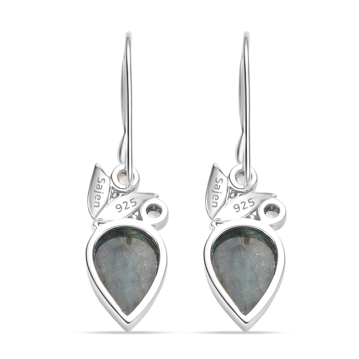 Sajen Silber - AAA Labradorit, Regenbogen Mondstein, Schweizer Blautopas Ohrringe 925 Silber rhodiniert ca. 10.40 ct