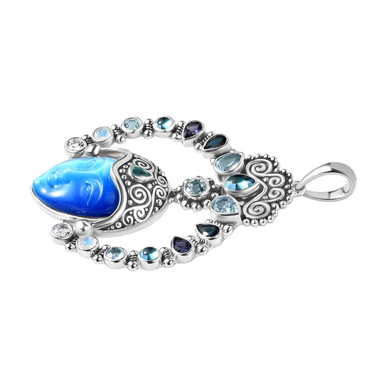 Sajen Silber - Göttin Aquamarin, Amethyst, Schweizer Blautopas, London Blautopas Anhänger 925 Silber rhodiniert ca. 28.68 ct