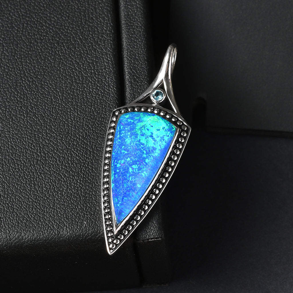 Sajen Silber - Blauer Opaltraum (Dublett), Schweizer Blauer Topas Anhänger 925 Silber rhodiniert ca. 8.90 ct