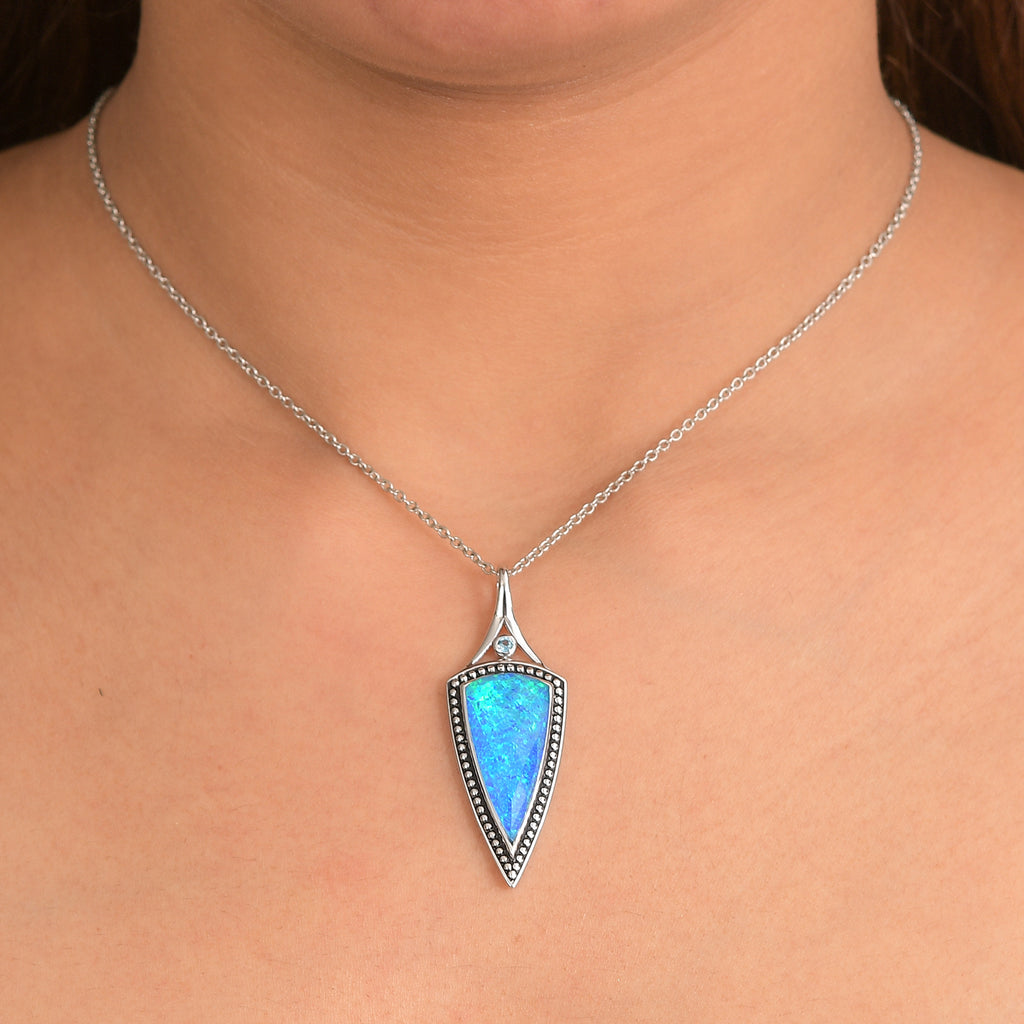 Sajen Silber - Blauer Opaltraum (Dublett), Schweizer Blauer Topas Anhänger 925 Silber rhodiniert ca. 8.90 ct
