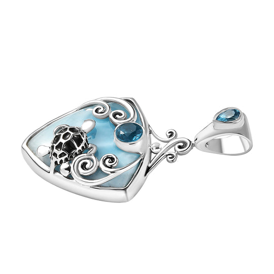 Sajen Silber - Larimar, Schweizer Blauer Quarz Anhänger 925 Silber rhodiniert ca. 23.72 ct