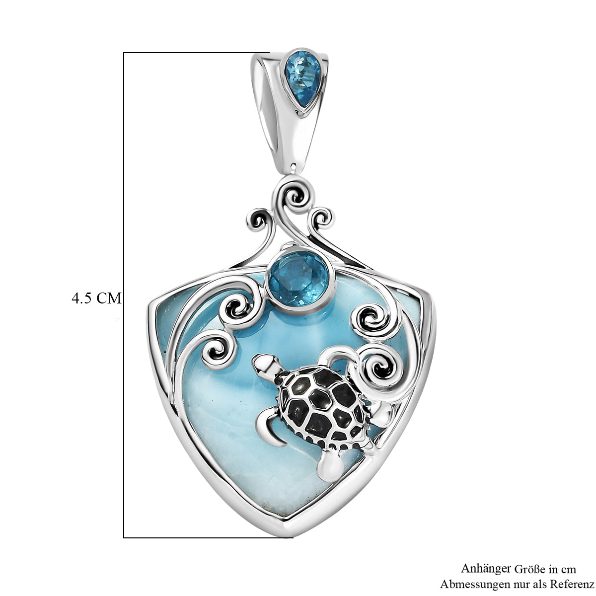 Sajen Silber - Larimar, Schweizer Blauer Quarz Anhänger 925 Silber rhodiniert ca. 23.72 ct