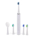 LIVMORE Sonic elektrische Zahnbürste mit 3 Zahnbürstenköpfen und 1 Silikon-Zungenbürstenkopf, 24,5x2,5cm, Weiß