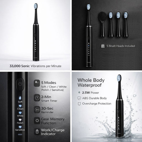 USB charging frequency sonic electric toothbrush - black Size: 24.5*2.5cm     Weight: 116g  Material: ABS    3.7V 14500 lithium battery 500MA  2.5W Maximu