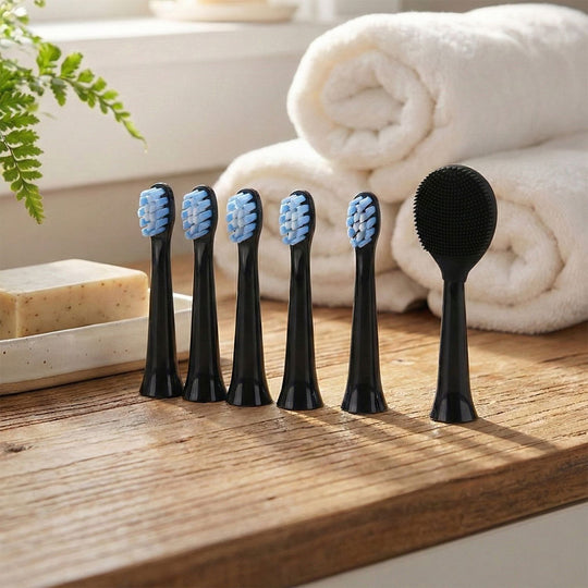 LIVMORE Ersatzbürsten Set, 6 teilig, Nylon und Silikon, Schwarz