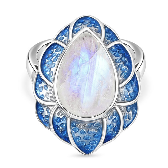 D'Joy AA Meetiyagoda Regenbogen Mondstein Ring 925 Silber rhodiniert (Größe 18.00) ca. 5.09 ct