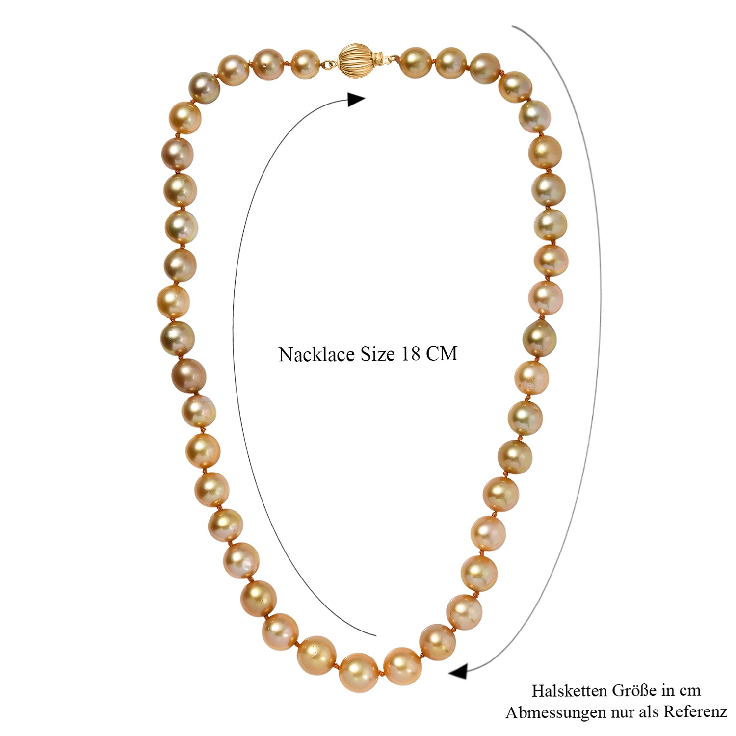 AAAA Goldene Südsee Perle (7-12 mm) Halskette ca. 45 cm 750 Gelb Gold