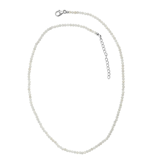 D'Joy Weißer Mondstein Halskette ca. 45 cm + 5 cm Extender, 925 Silber rhodiniert ca. 30.00 ct