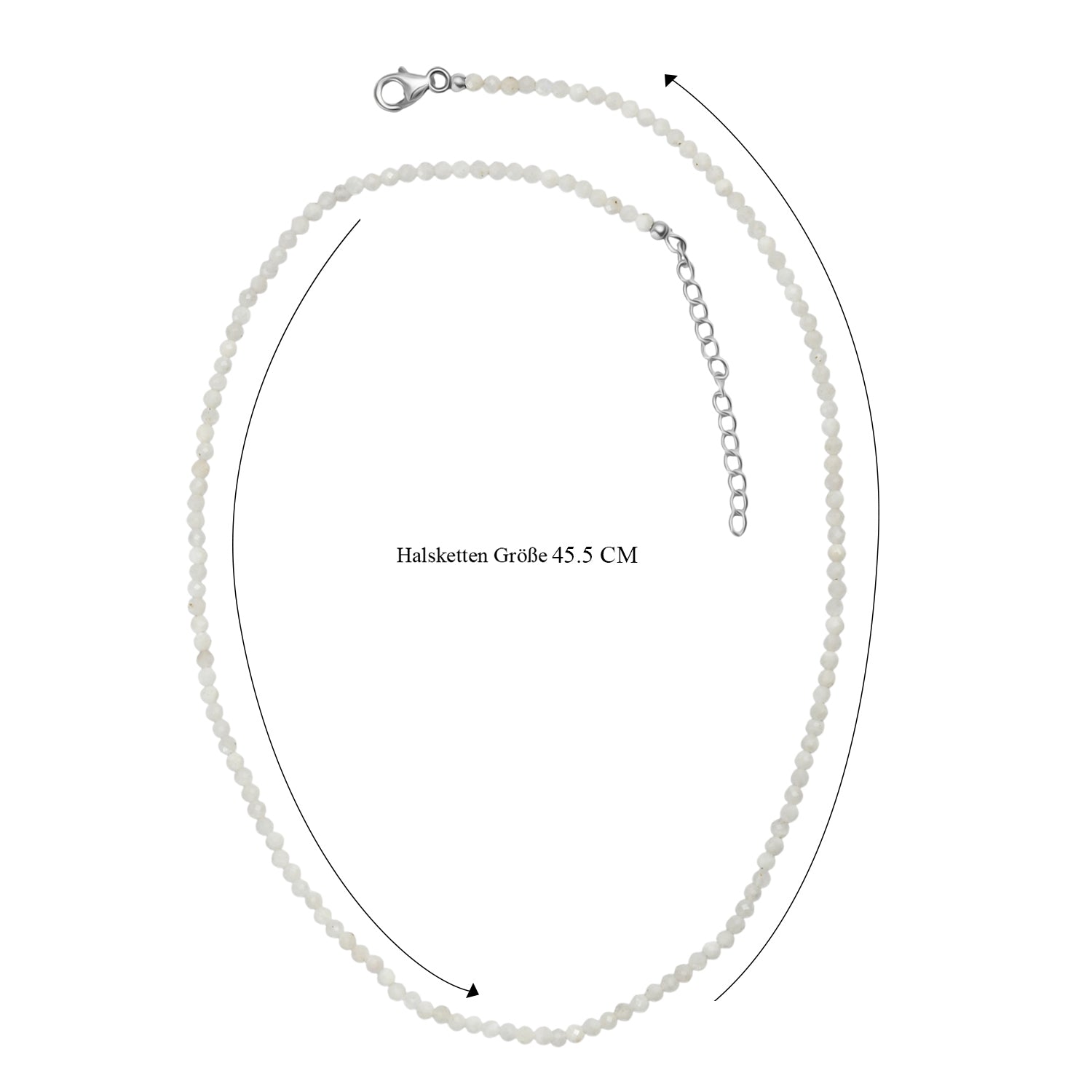 D'Joy Weißer Mondstein Halskette ca. 45 cm + 5 cm Extender, 925 Silber rhodiniert ca. 30.00 ct