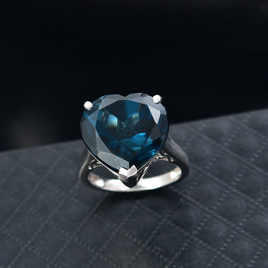 INSPIRIERT VOM HERZEN DES OZEANS London Blau Topas Ring 925 Silber rhodiniert (Größe 20.00) ca. 16.77 ct