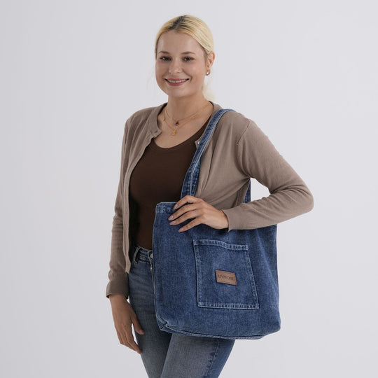 LIVMORE Shopper Tasche mit Reißverschlussfach und Innenfach 42 x 34 x 8 cm Hellblau