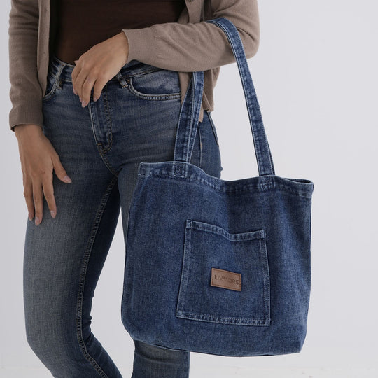 LIVMORE Shopper Tasche mit Reißverschlussfach und Innenfach 42 x 34 x 8 cm Hellblau