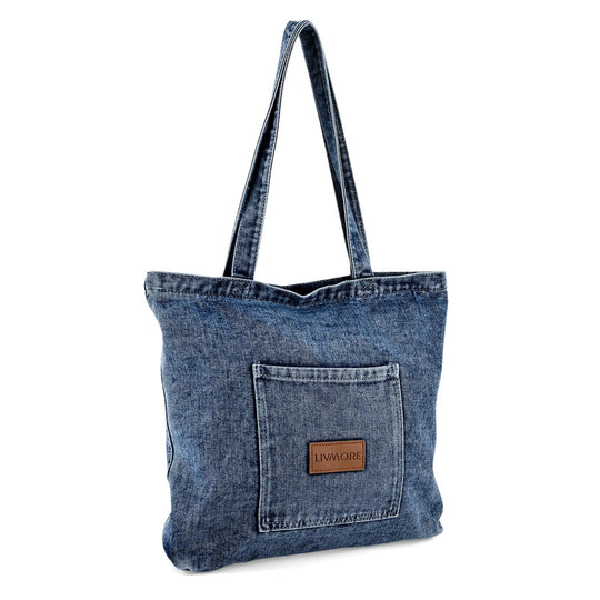 LIVMORE Shopper Tasche mit Reißverschlussfach und Innenfach 42 x 34 x 8 cm Hellblau