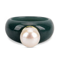 D'Joy Weiße Edison Perle (11-12mm), Natürlicher Olmek Jadeit, Ring 925 Silber vergoldet (Größe 18.00)