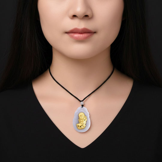 Weiße Jade Halskette Flexibles (ca. 70 cm) 999 Gelb Gold ca. 85,00 ct.