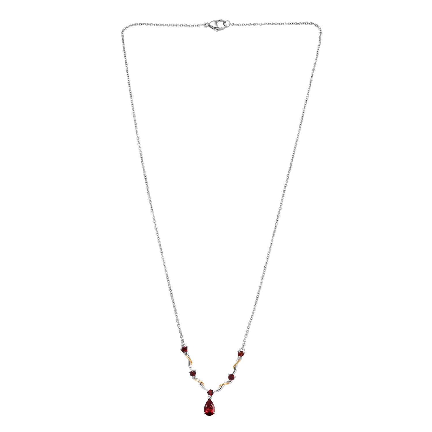 EVER TRUE Mosambik Granat Halskette ca. 50 cm Edelstahl Zweifarbige Beschichtung ca. 1,76 ct.