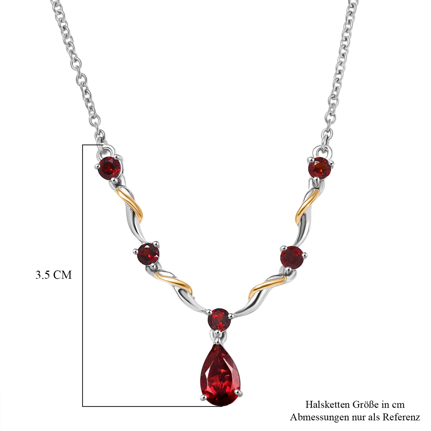EVER TRUE Mosambik Granat Halskette ca. 50 cm Edelstahl Zweifarbige Beschichtung ca. 1,76 ct.